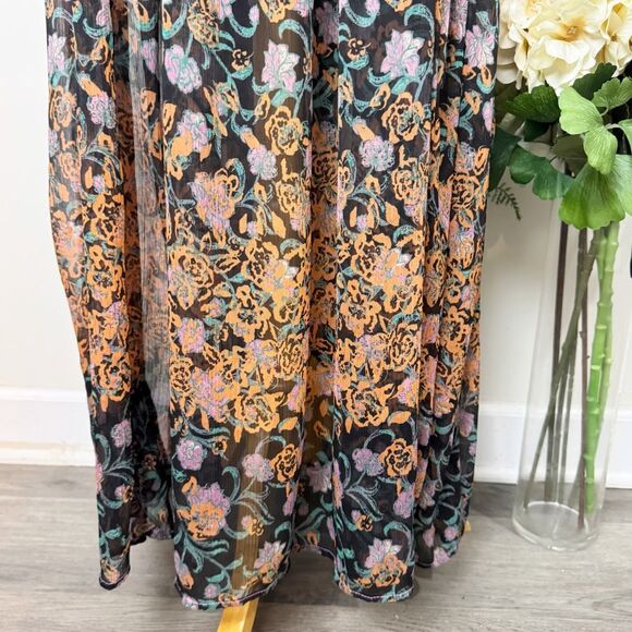 Free People See It Through Dress boho floral sheer maxi | black multi | Medium - Picture 3 of 9